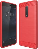 Mobigear Hoesje geschikt voor Nokia 5 Telefoonhoesje Flexibel TPU | Mobigear Brushed Slim Backcover | 5 Case | Back Cover - Rood