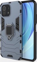 Mobigear Hoesje geschikt voor Xiaomi Mi 11 Lite Telefoonhoesje Hardcase | Mobigear Armor Ring Backcover Shockproof met Ringhouder | Schokbestendig Mi 11 Lite Telefoonhoesje | Anti Shock Proof - Blauw