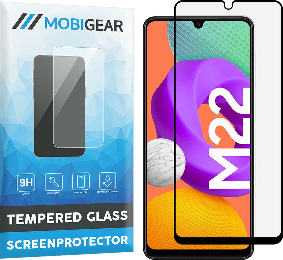 Mobigear Screenprotector geschikt voor Samsung Galaxy M22 Glazen | Mobigear Premium Screenprotector - Case Friendly - Zwart