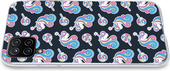 Coque Samsung Galaxy A12 - Fille - Unicorn - Bonbon Sucette - Motifs - Coque de téléphone en Siliconen -