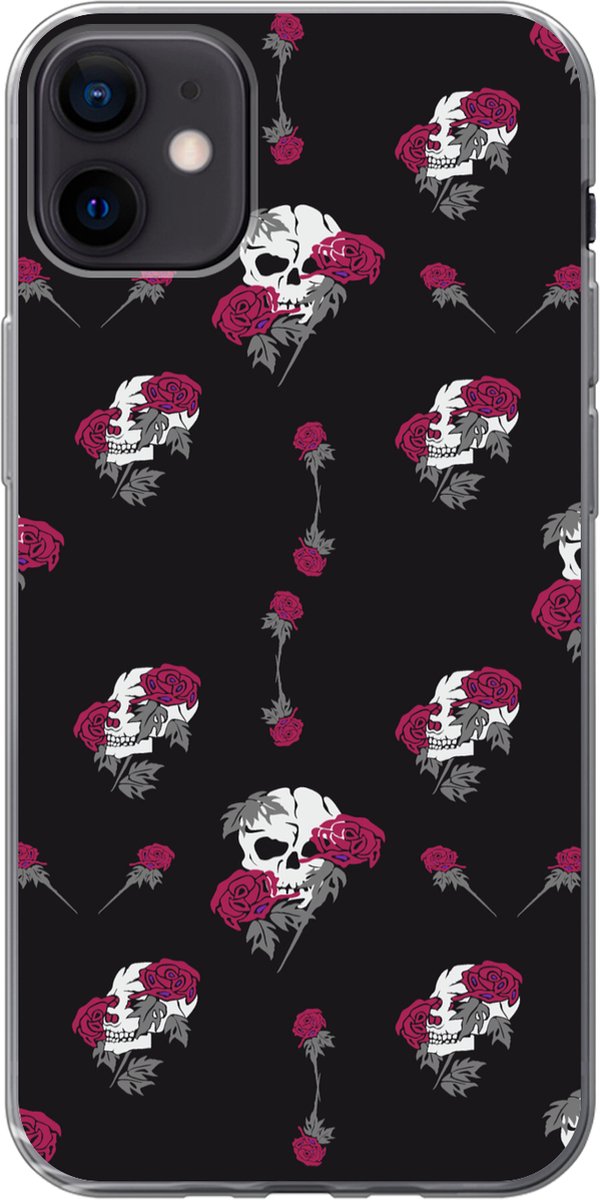 Telefoonhoesje Geschikt voor iPhone 12 mini hoesje - Meiden - Skull - Rozen - Patronen - Girl - Kids - Kinderen - Meisje - Siliconen Telefoonhoesje Telefoonhoesje