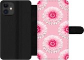 Bookcase Geschikt voor iPhone 12 Pro Max telefoonhoesje - Meiden - Bloem - Roze - Patronen - Girl - Kids - Kinderen - Met vakjes - Wallet case met magneetsluiting