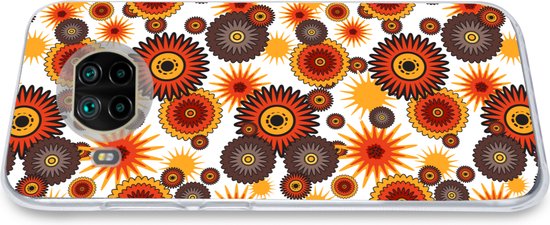 Telefoonhoesje Geschikt voor Xiaomi Mi 10T Lite 5G hoesje - Design - Retro - Oranje - Bloemen - Siliconen Telefoonhoesje Telefoonhoesje