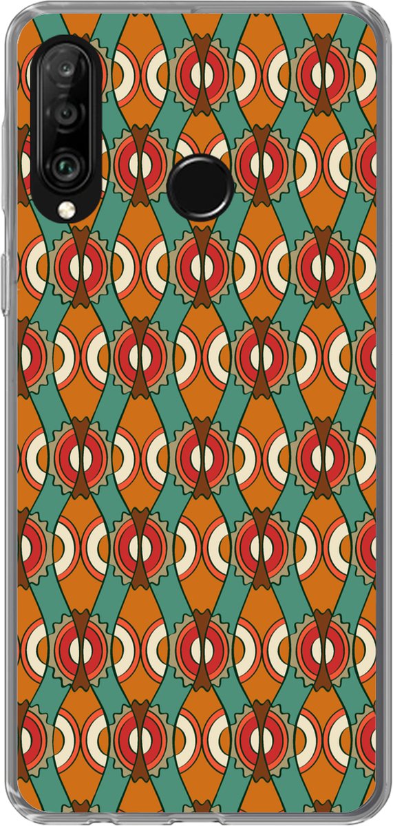 Telefoonhoesje Geschikt voor Huawei P30 Lite hoesje - Design - Retro - Oranje - Abstract - Siliconen Telefoonhoesje Telefoonhoesje