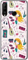 Geschikt voor Huawei P30 Lite hoesje - Meiden - Muziek - Koptelefoon - Patronen - Girl - Roze - Kinderen - Kind - Siliconen Telefoonhoesje