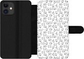 Bookcase Geschikt voor iPhone 12 Pro Max telefoonhoesje - Meiden - Kat - Patronen - Girl - Kids - Kinderen - Met vakjes - Wallet case met magneetsluiting