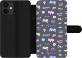 Bookcase Geschikt voor iPhone 12 Mini telefoonhoesje - Meisjes - Gaming - Console - Patronen - Girl - Kids - Kinderen - Kindje - Met vakjes - Wallet case met magneetsluiting