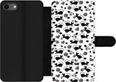 Bookcase Geschikt voor iPhone SE 2020 telefoonhoesje - Meisje - Kat - Muis - Patronen - Girl - Kids - Kinderen - Meiden - Met vakjes - Wallet case met magneetsluiting