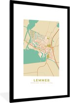 Fotolijst incl. Poster - Lemmer - Vintage- Kaart - Stadskaart - Plattegrond - 60x90 cm - Posterlijst