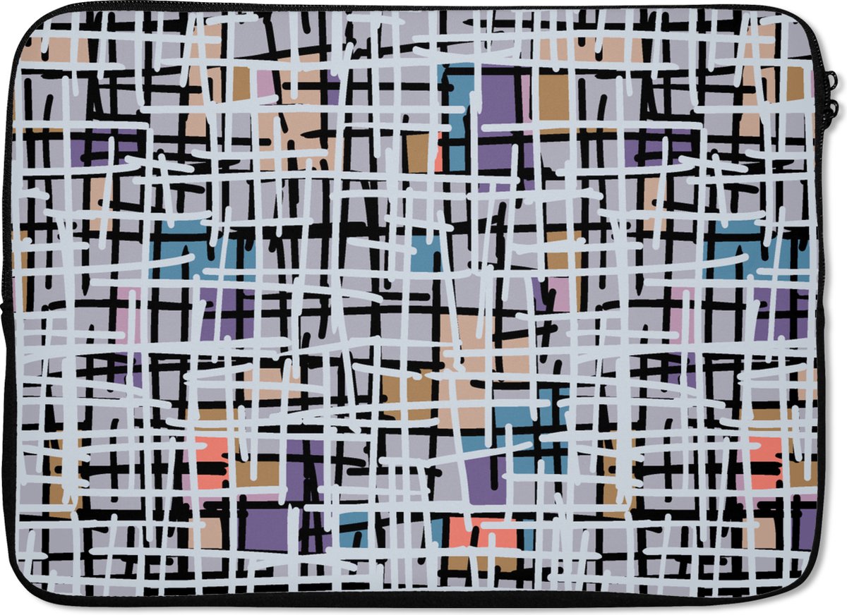 Laptophoes 13 inch - Lijn - Abstract - Patronen - Laptop sleeve - Binnenmaat 32x22,5 cm - Zwarte achterkant