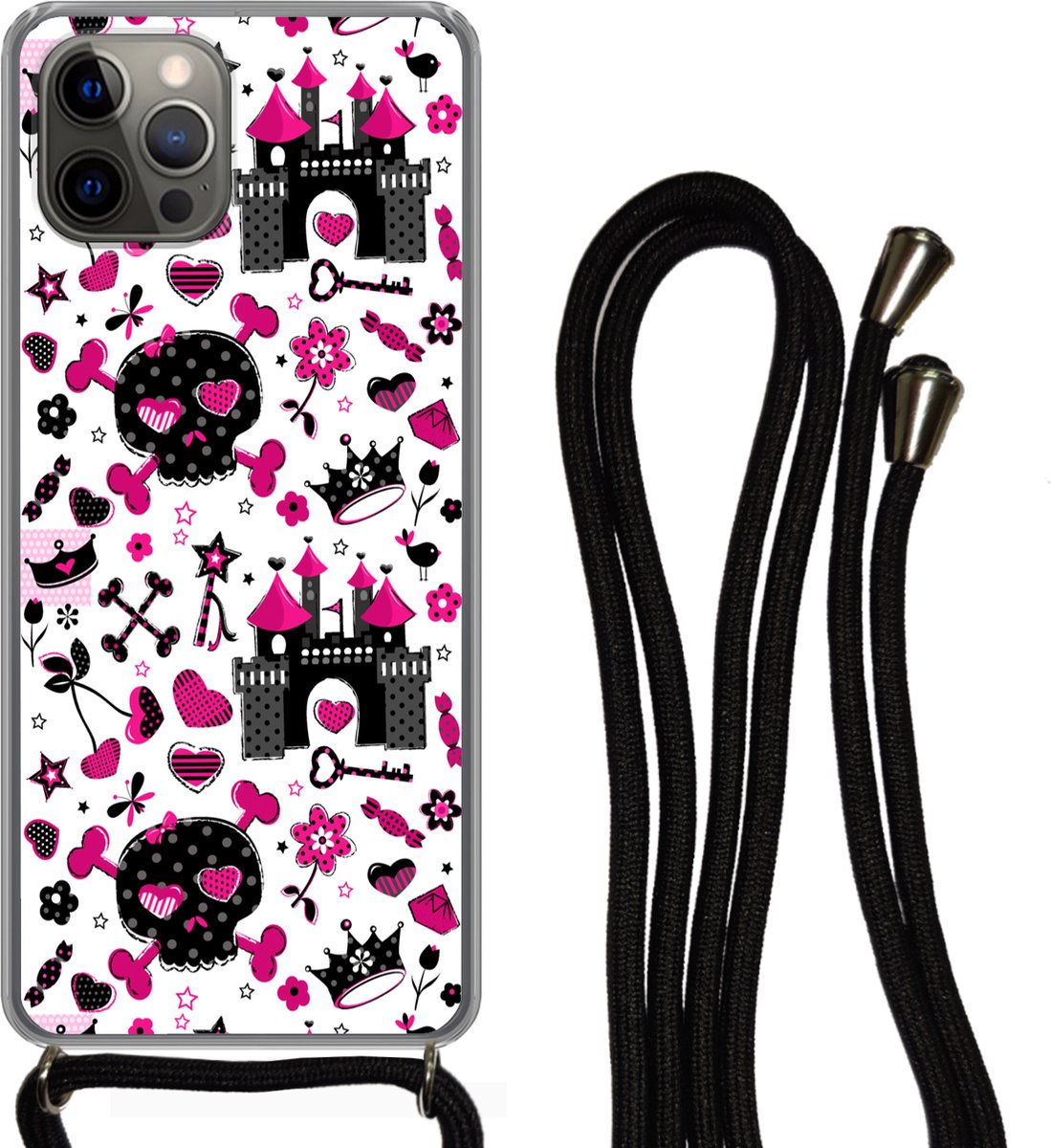 Telefoonhoesje Geschikt voor iPhone 13 Pro - Meiden - Kroon - Hart - Patronen - Girl - Kindje - Kinderen - Siliconen - Crossbody - Backcover met Koord - Telefoonhoesje met koord - Hoesje met touw Telefoonhoesje