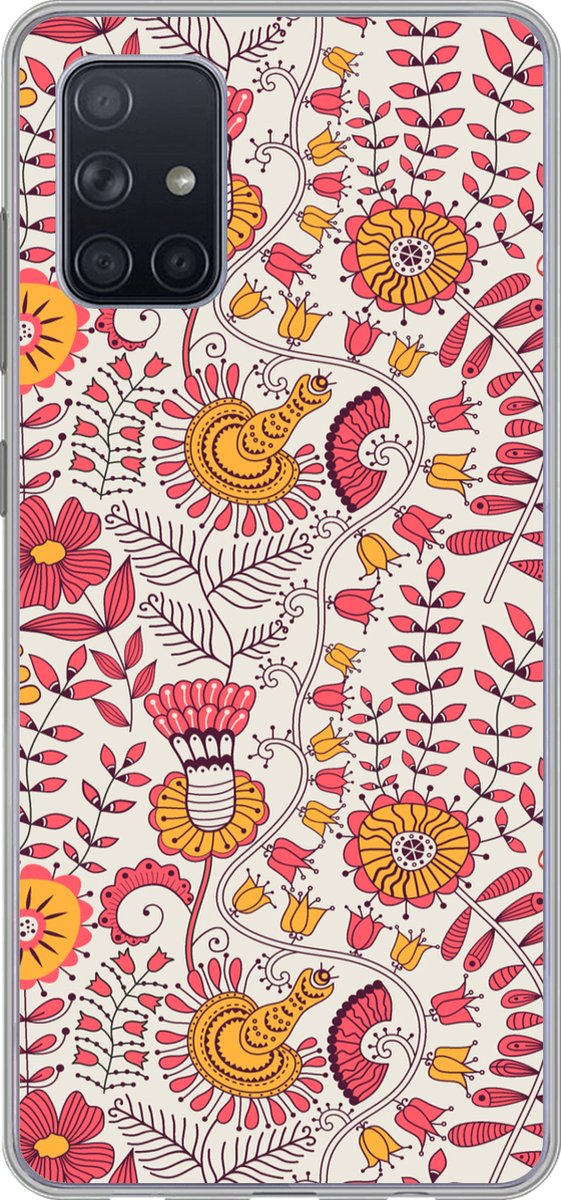 Telefoonhoesje Geschikt voor Samsung Galaxy A51 hoesje - Bloemen - Design - Roze - Oranje - Siliconen Telefoonhoesje Telefoonhoesje