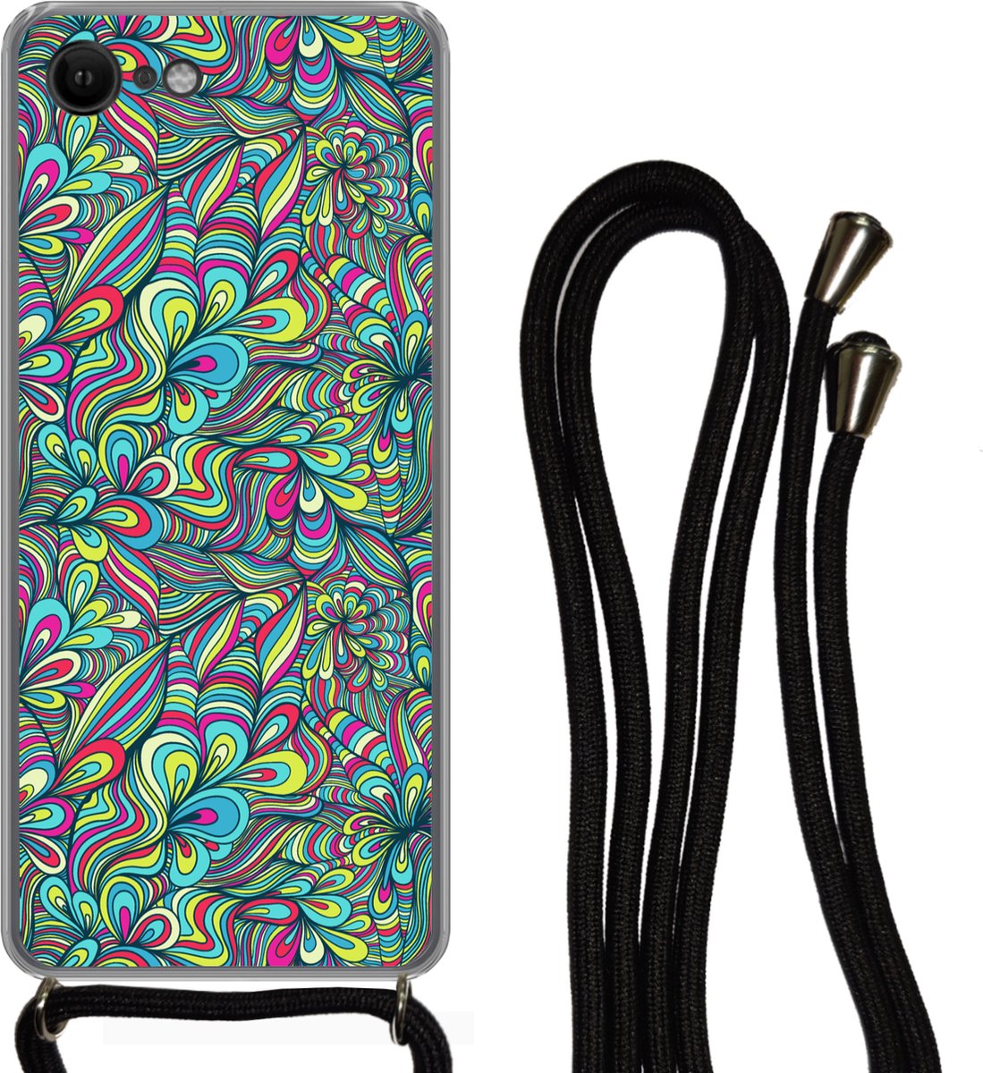 Telefoonhoesje Geschikt voor iPhone 7 - Fantasy - Design - Kleuren - Retro - Siliconen - Crossbody - Backcover met Koord - Telefoonhoesje met koord - Hoesje met touw Telefoonhoesje