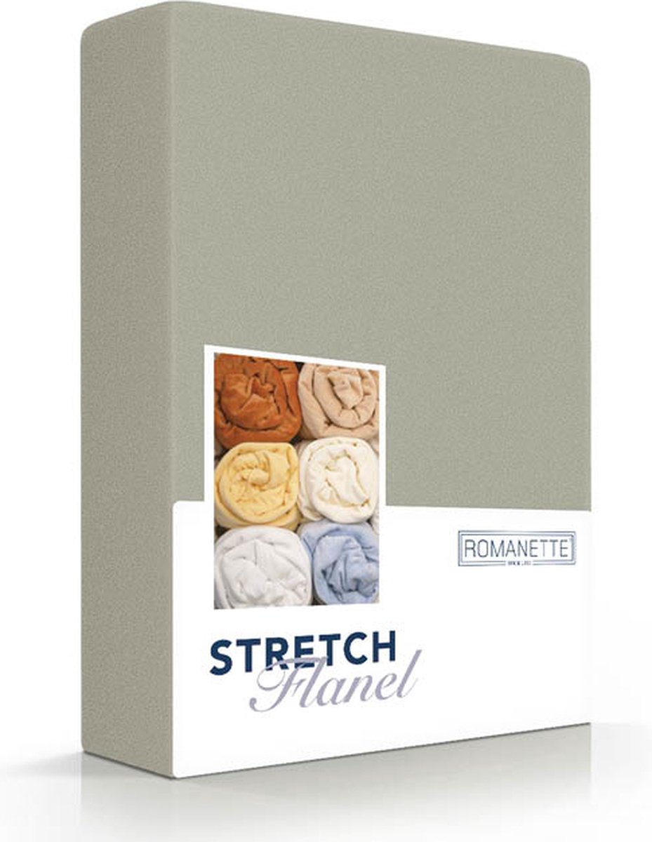 Romanette Stretch - Flanel - Hoeslaken - Lits-jumeaux - 160/180x200/220 cm - Khaki