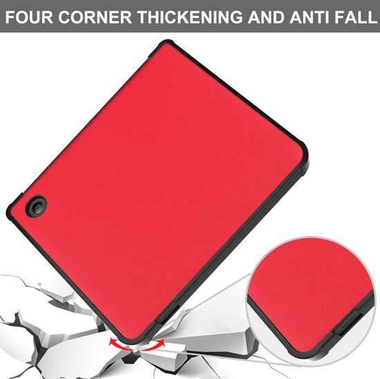 Lunso - Origami sleepcover hoes - Geschikt voor Kobo Libra 2 (7 inch) - Rood van Lunso — afbeelding 3