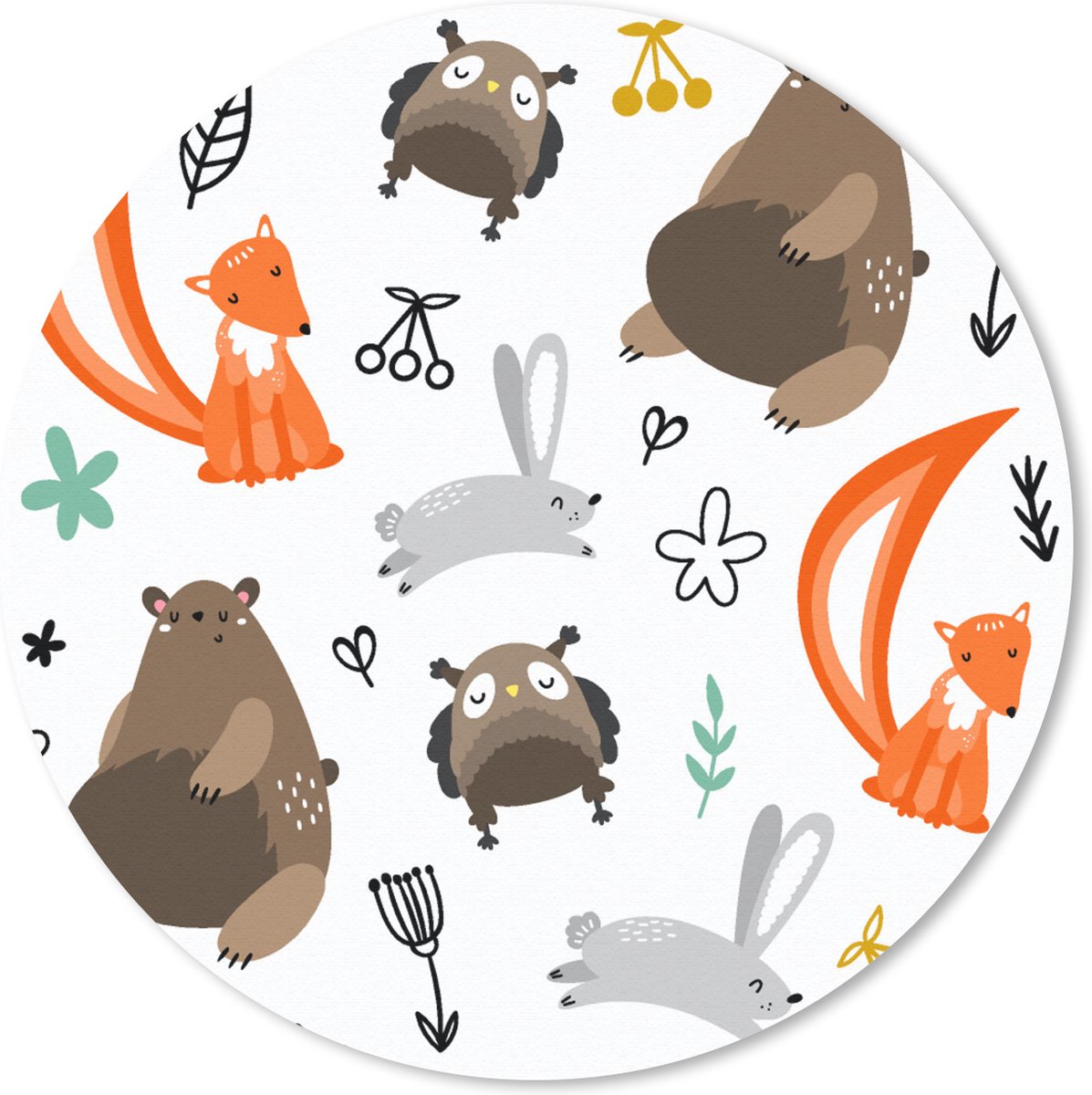 Muismat rond 40x40 cm - Mousepad Dieren - Bos - Patroon - Ronde muismatten