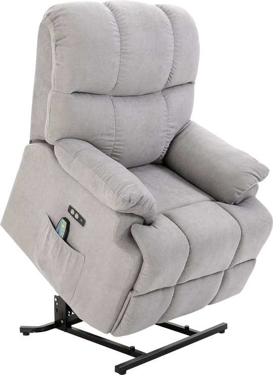 HOMCOM Massagestoel met warmtefunctie relaxstoel afstandsbediening USB korte pluche crème 700-119V01