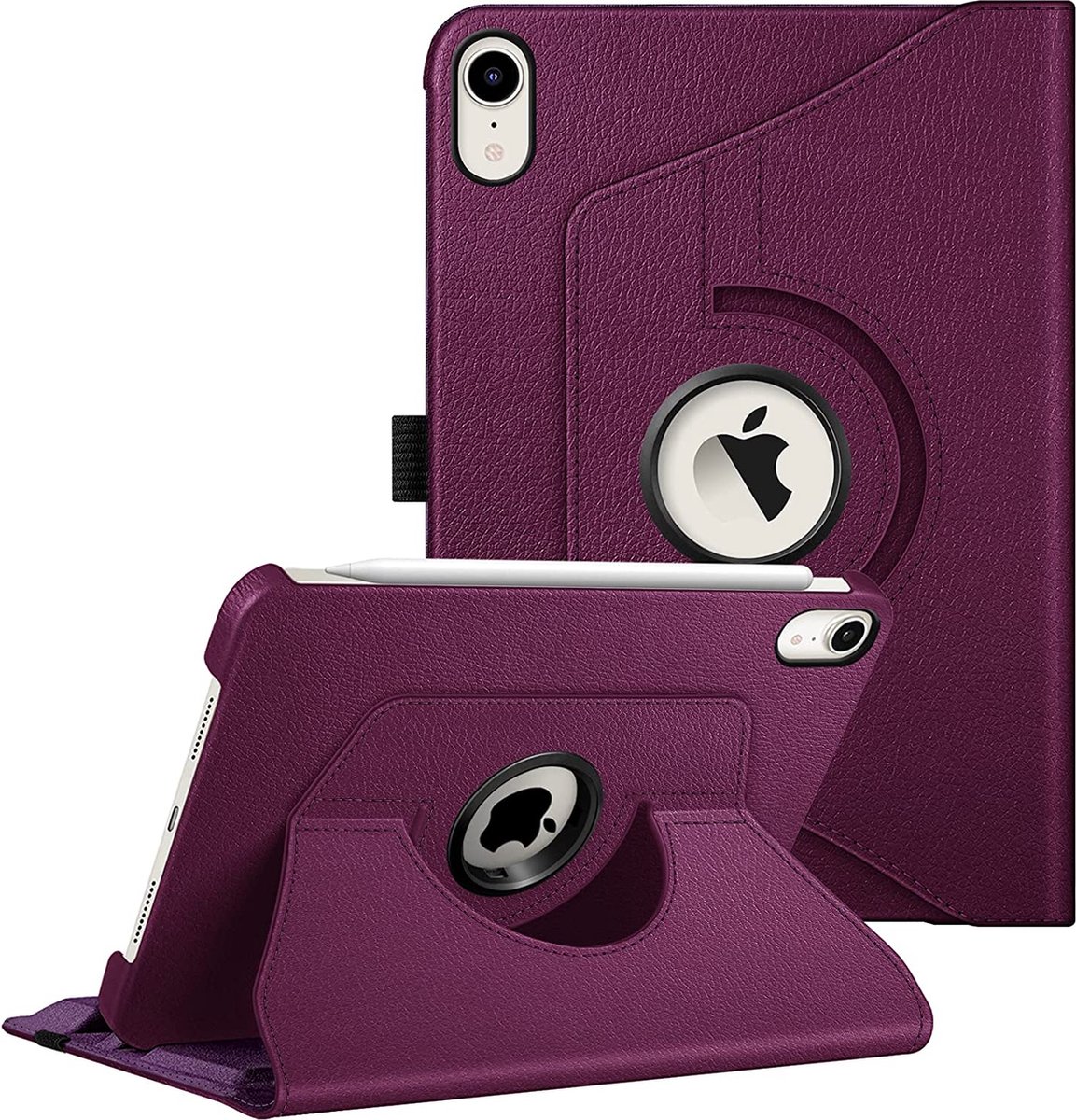 Book Cover Geschikt voor: Apple iPad Mini 6 & iPad Mini 7 2024 Tablethoes - Multi Stand Case - 360 draaibaar - Tablethoesje - Paars - ZT Accessoires