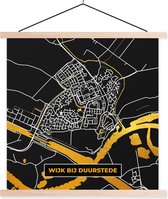 Posterhanger incl. Poster 60x60 cm - Schoolplaat - Wijk bij Duurstede - Stadskaart - Plattegrond - Kaart - Black and Gold - Textielposter - Blanke latten - Plattegrond