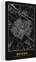 Canvas Schilderij Duiven - Black and Gold - Stadskaart - Plattegrond - Kaart - 40x60 cm - Wanddecoratie