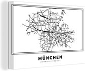 Canvas Schilderij Kaart – Plattegrond – Stadskaart – München – Duitsland – Zwart Wit - 90x60 cm - Wanddecoratie