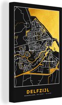 Canvas Schilderij Delfzijl - Black and Gold - Plattegrond - Stadskaart - Kaart - 40x60 cm - Wanddecoratie