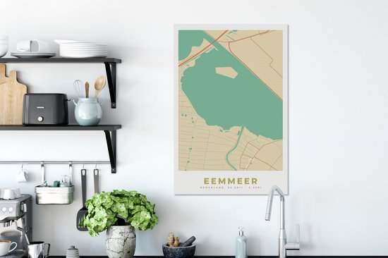 Tableau sur toile Vintage - Eemmeer - Carte - Plan de ville - 40x60 cm - Décoration murale
