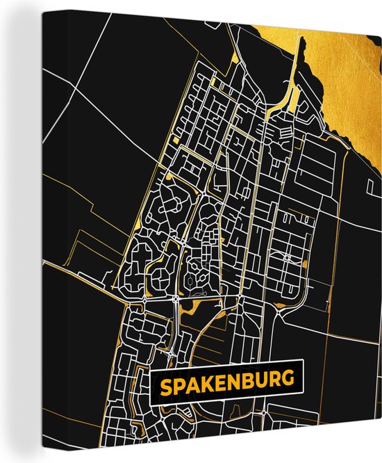 Canvas Schilderij Spakenburg - Black and Gold - Stadskaart - Kaart - Plattegrond - 50x50 cm - Wanddecoratie