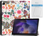 Case2go - Tablet hoes & Screenprotector geschikt voor Samsung Galaxy Tab A8 - 10.5 Inch - Auto Wake/Sleep functie - Vlinders