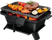 FURNIBELLA - Houtskoolgrill, Draagbare Gietijzeren Barbecue Grill met Dubbelzijdig Grillnet, Luchtregulerende Deur, Vuurpoort, Perfect voor Buiten Picknick, Kamperen, Patio Binnenplaats Koken