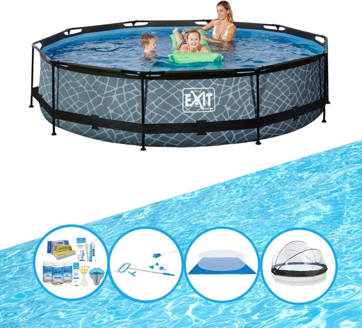 EXIT Zwembad Stone Grey - ø360x76 cm - Frame Pool - Compleet zwembadpakket