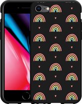 iPhone SE 2020 Hoesje Zwart Regenboog Patroon - Designed by Cazy