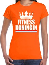 Oranje fitness koningin shirt met kroon dames - Sport / hobby kleding L