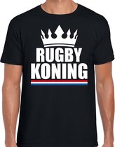 Zwart rugby koning shirt met kroon heren - Sport / hobby kleding S