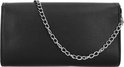 Zwarte clutch met een zilverkleurige schakelketting over de voorkant.
