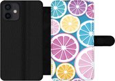 Bookcase Geschikt voor iPhone 12 Mini telefoonhoesje - Fruit - Grapefruit - Tropisch - Met vakjes - Wallet case met magneetsluiting - Verjaardag cadeau tiener
