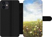 Bookcase Geschikt voor iPhone 12 Mini telefoonhoesje - Zomer - Bloemen - Olieverf - Met vakjes - Wallet case met magneetsluiting
