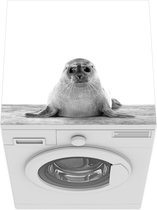 Wasmachine beschermer mat - Zeehondje dierenprint - zwart wit - Breedte 60 cm x hoogte 60 cm