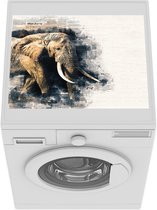 Wasmachine beschermer mat - Olifant - Krant - Verf - Breedte 55 cm x hoogte 45 cm