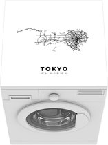 Wasmachine beschermer mat - Tokyo - Kaart - Zwart Wit - Breedte 60 cm x hoogte 60 cm