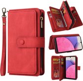 Telefoonhoesje geschikt voor Samsung Galaxy A53 - Portemonnee met rits - book-case hoesje - ruimte voor 15 pasjes - rood