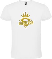 Wit T shirt met print van "Super Mom " print Goud size XXL
