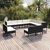 12-delige Loungeset met kussens poly rattan zwart