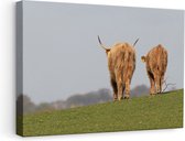 Artaza - Canvas Schilderij - Twee Schotse Hooglanders Koeien Lopen Weg - 60x40 - Foto Op Canvas - Canvas Print