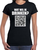 QR code drank shirt wat wil ik drinken dames zwart - Feest/ Carnaval drank kleding / outfit L