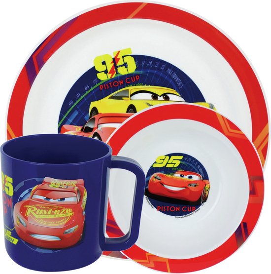 2x Kinder ontbijt set Disney Cars 3-delig van kunststof