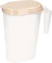 Pichet à eau/pichet à jus transparent/taupe avec couvercle 1,6 litre en plastique - Pichet étroit qui tient dans la porte du réfrigérateur