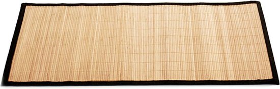 Badkamer vloermat anti-slip lichte bamboe 50 x 80 cm met zwarte rand - Douche/bad accessoires