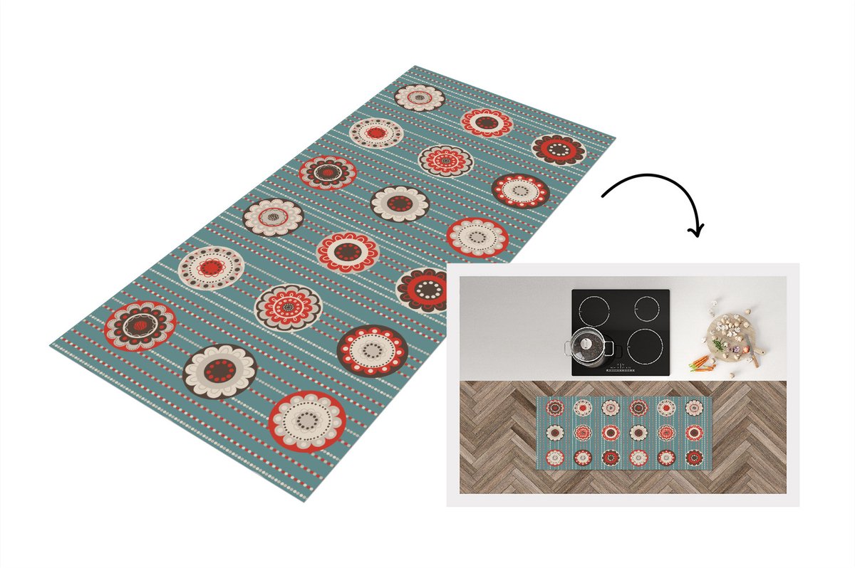 KitchenYeah Keukenloper - Loper keuken - Bohemian - Bloemen - Vintage - Design - 120x50 cm - Keukenloper vinyl Multicolor