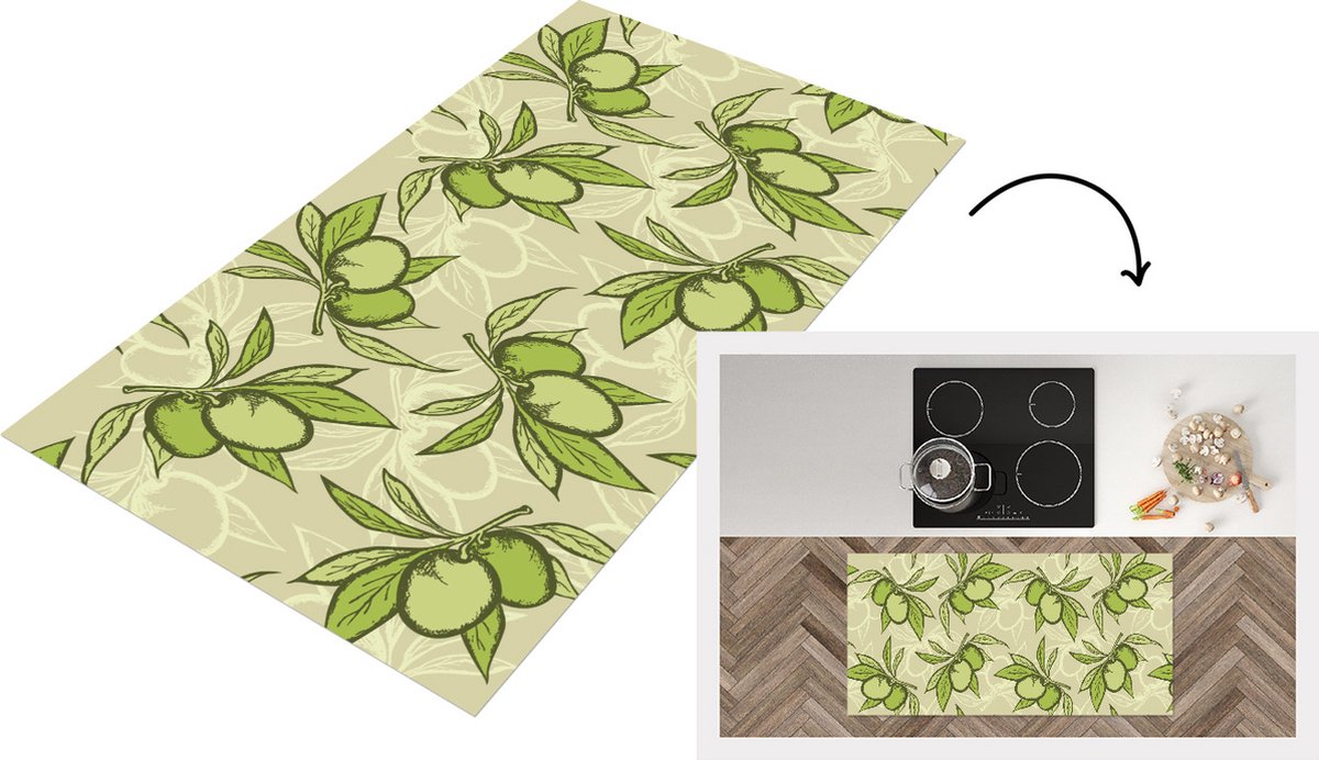 KitchenYeah Keukenloper - Loper keuken - Olijf - Bladeren - Vegan - Design - Vintage - Keukenloper vinyl, foto 3